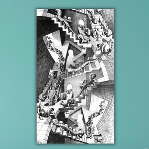 Vintage Escher Ready to Hang Canvas Wall Art, M.C. Escher House Of Stairs Poster,MC Escher Stairs Optical Illusion Print Art,Modern Wall Art