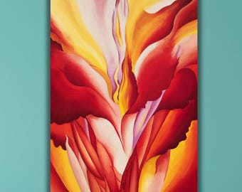 Georgia O'Keeffe Red Flower Canvas, Modern Home Decor Art