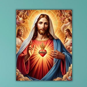 Sacred Heart Of Jesus Canvas Wall Art, Holy Jesus Christ Sacred Heart Religious Poster, Jesus Heart Print, Jesus Wall Decor,Home Decor