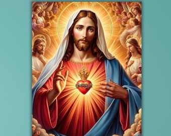 Sacred Heart of Jesus Canvas Art, Religious Home Decor