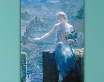 Edward Robert Hughes Valkyrie's Vigil Canvas Art, Framed Mythology Print