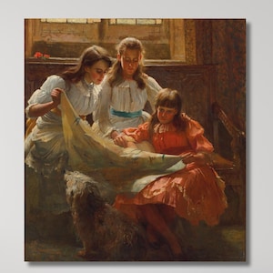 De leesles-wenskaart door Arthur Trevethin Nowell Canvas Wall Art Print, Arthur Terevethin Nowell-leesles muurdecoratie