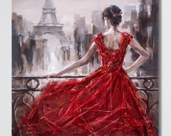 Paris Woman in Red Dress Canvas Art Print: Modern Luxury Wall Decor