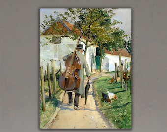 Hugo Mühlig Impressionism Canvas Print, Musician on The Way Home