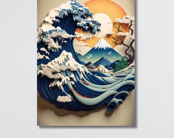 Kanagawa Wave Japanese Canvas Art Print, Framed Wall Decor