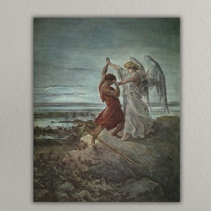 The Wrestle of Jacob by Gustave Dore Canvas Wall Art, Romanticism Printing Design, Painting Decor for Home & Office, READY to Hang