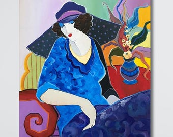 Itzchak Tarkay Dreaming Day Canvas, Figurative Woman Art, Modern Vintage Wall Decor