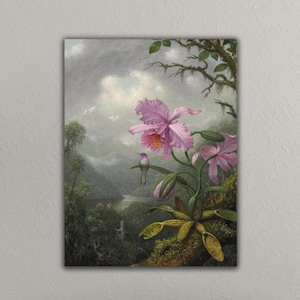 Martin Johnson Heade Hummingbird Perched on the Orchid Canvas Wall Art Print,Martin Johnson Heade Canvas Poster,Martin Jonhson Artwork