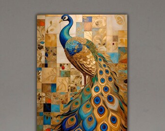 Klimt Peacock Canvas Print, Neutral Tone Floral Decor
