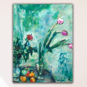 Marc CHAGALL Les Tulipes Mauves 1928 Canvas Wall Art,Surrealism Canvas Print Art,Chagall Flower Exhibition Poster,Surrealism Wall Art Canvas
