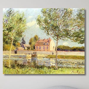 Alfred Sisley Häuser am Ufer der Loing 1889 Canvas Wall Art,Alfred Sisley Poster Of Home Wall Decor Print Alfred,Sisley Painting Poster
