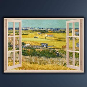 Van Gogh Leinwand Wand Kunst, Ernte in La Crau Fenster Wiev von Vincent Van Gogh Ölgemälde Leinwand Wand Kunst Druck, Große Van Gogh Kunstwerke