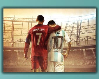 Ronaldo & Messi Canvas Print, Soccer Legends Wall Art, Ready to