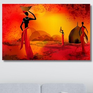 African Woman Canvas Wall Art Print,Desert Landscape Wall Decor,Black Woman Art Poster,African Art Canvas,African Woman Home Artwork