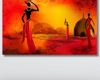 African Woman Canvas Print, Desert Landscape Art, Home Wall Decor