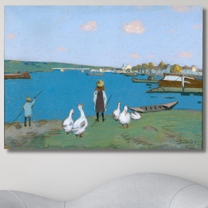 Alfred Sisley Gardeuse D’oies au Bord du Loing Canvas Wall Art,Alfred Sisley Gift Of Home Wall Decor Print,Alfred Sisley Painting Poster
