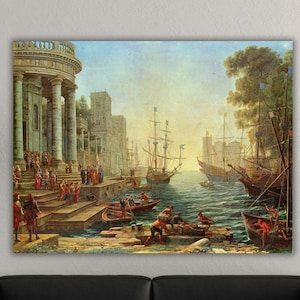 Seaport With The Embarkation Of Saint Ursula Canvas Wall Art by Claude Lorrain,Fine Art Famous Poster,Home Decor, Artwork Poster Gift