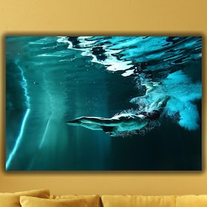 Swimmer Underwater Canvas Wall Art, Professional Swimmer Poster,Jump in Water Wall Art,Abstract Wall Art, Swimming Art,Underwater Art