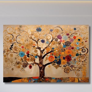 Gustav Klimt Style The Tree of Life Canvas Wall Art, Gustav Klimt Poster, Gustav Klimt The Tree of Life Print, Gustav Klimt Artwork Canvas