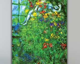 Marc Chagall The Arden Bouquet Canvas Wall Art Print, Green Flowers in Vase Poster, La Bouquet The Arden by Marc Chagall Poster Print