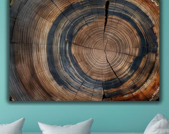 Tree Ring Canvas Print, Woodcut Painting, Modern Wall Art