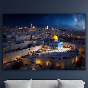 Masjid Al Aqsa Night View Canvas Wall Art, Arte murale su tela extra large, Poster su tela islamico, Arredamento per la casa islamico, Regalo per musulmano, Regalo per lei