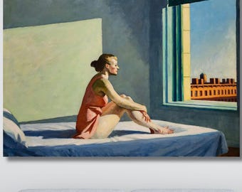 Edward Hopper Morning Sun Canvas, Woman in Bed Painting, Modernist Bedroom Wall Art