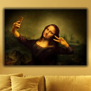 Mona Lisa Selfie Canvas Wall Art, Eclectic Print, Mona Lisa Selfie Canvas Wall Art Print, Mona Lisa Poster, Ready To Hang, Home Decor