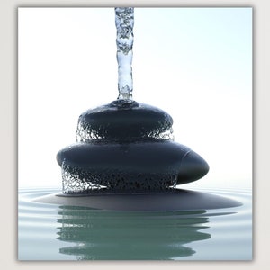 Water on Zen Stones Canvas Wall Art,Zen Stones Print Art,Spa Stones Canvas Art,Meditation Salon Wall Decor,Spa Gift,Balance of Stone Print