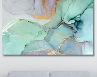 Blue Marble Canvas Wall Art Print: Modern Luxury Poster, Abstract Living Room Decor