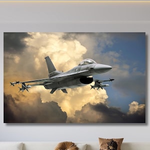F-16 Fighter Jet Ready To Hang Canvas Wall Art,F-16 Plane Jet Print Art,F-16 Military Plane Pattern Poster, Combat Aircraft Pattern Canvas