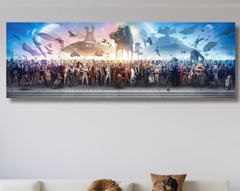 Star Wars All Characters Panoramic Canvas Art, Movie Poster Print