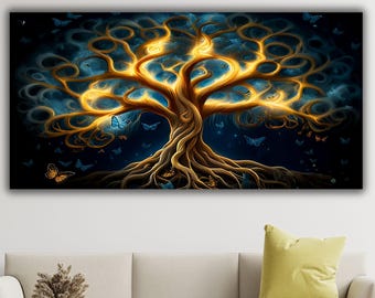 Flaming Tree of Life Canvas Print, Gustav Klimt Inspired Art
