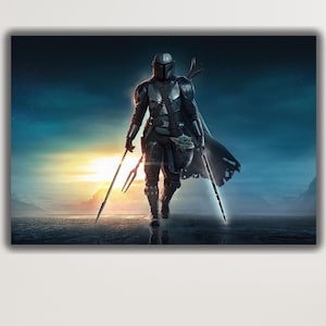 Mandalorian Star Wars Canvas Wall Art,Star Wars Wall Decor Canvas Print,Game Room Decor,Movies Poster Gift,Starwars Art Canvas Poster Print
