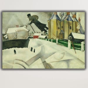 Marc Chagall Over Old Vitebsk Canvas Wall Art Print,Marc Chagall Exhibition Poster,Museum of Modern Wall Art,Vintage Exhibition Poster Print