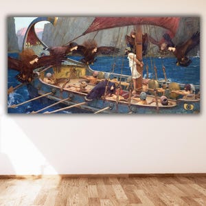 Impresión artística en lienzo de Ulises y las sirenas de John William Waterhouse, reproducción de la impresión de Waterhouse, decoración de pared, decoración del hogar, lista para colgar