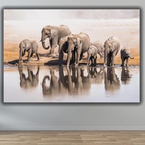 Elephants Family Ready to Hang Canvas Wall Art,Jungle and Elephant Canvas Art Print,Elephant Family Poster,Modern Wall Art,Forest Wall Arts