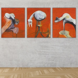 Set of 3 Three Studies for Figures at the Base of a Crucifixion, Francis Bacon Triptych Art Print,Bacon's Typical Abstract Art on Canvas