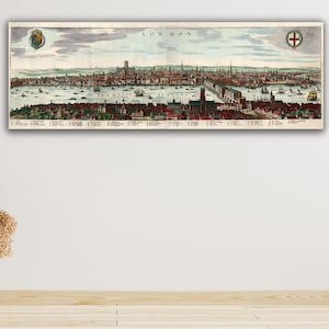 View of London from the South (1638) Canvas Wall Art,Old London City Map Poster Print,Map Painting High Quality Print,Panoramic Wall Decor