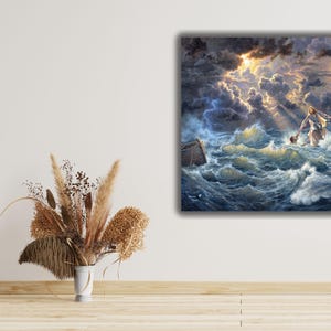 Jesus Jesus Saves Peter From Drowning Canvas Wall Art Print,Scripture Canvas Print, Jesus Poster,Jesus Canvas,Christian Gift,Ready To Hang