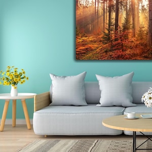 Wunderschöner Herbstwald Sonnenlicht Leinwand Wandkunst, Herbstwald Poster, Landschaftsdruck Kunst, Moderne Wandkunst