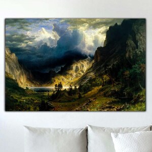 Storm In The Rocky Mountain Canvas Art by Albert Bierstadt,American Nature Art Print, Extra Large Canvas Print,Classic Art,Ready to Hang