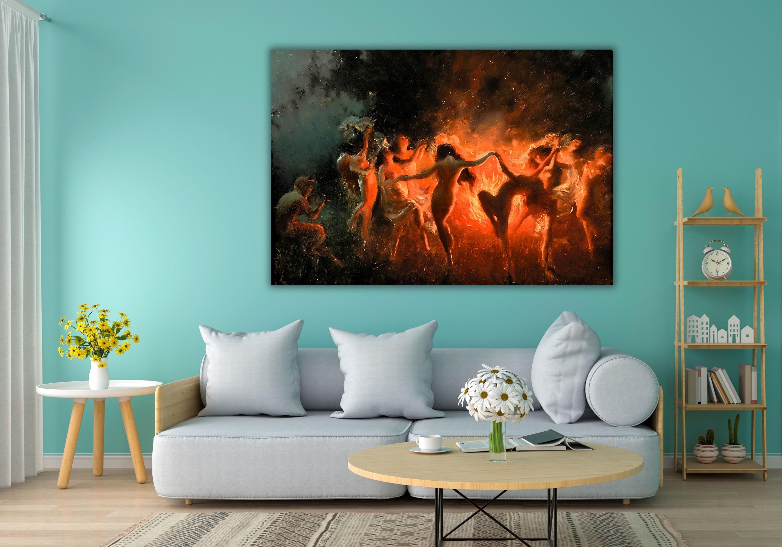Navel SHUFFLE! プリムラ F5キャンバスアート Nymphs Dancing Canvas Art, Fire Dance Painting, Vintage Witches