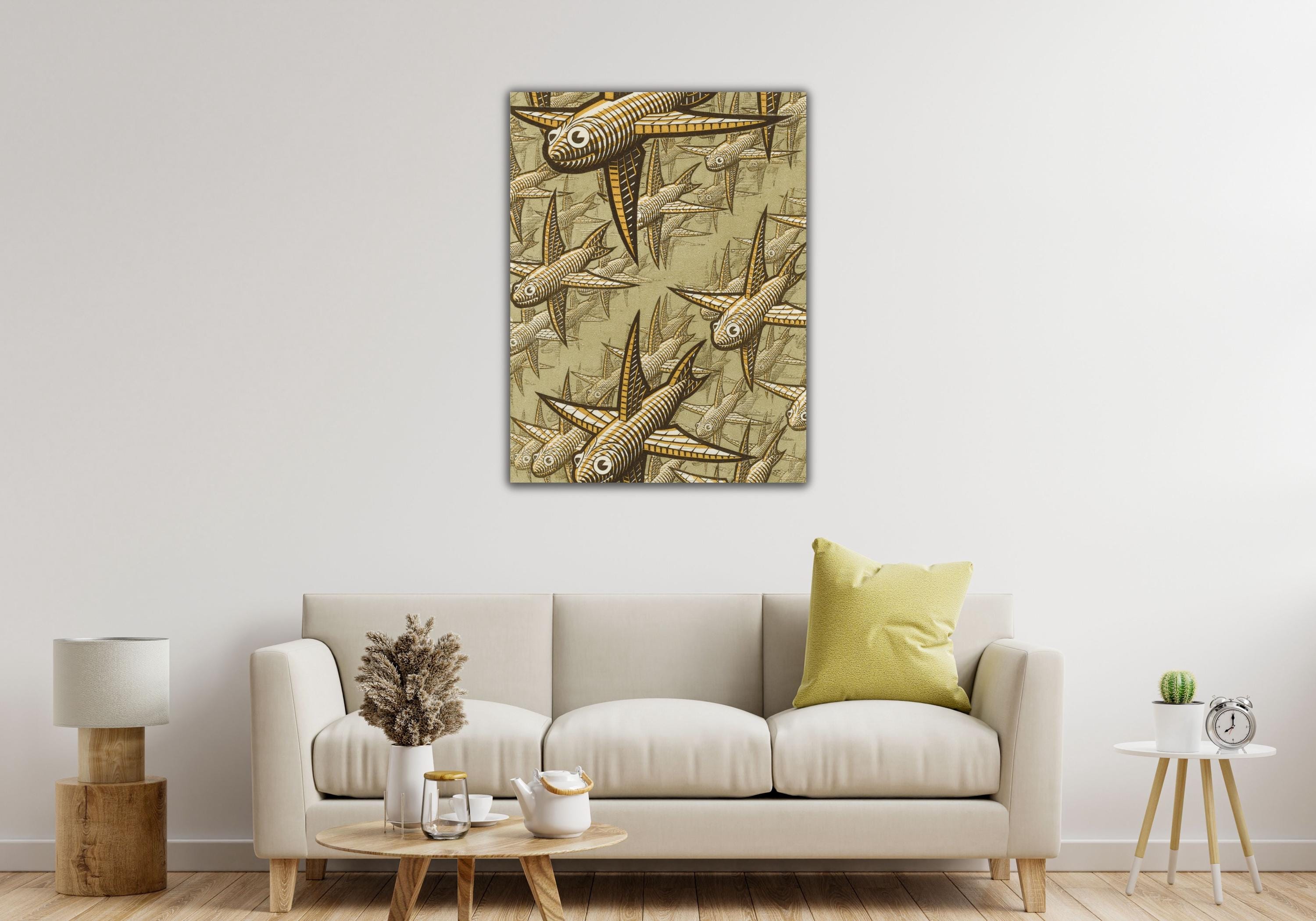 Depth Neatly Wo Sign 1955 by Maurits Cornelis Escher Canvas Wall Art, Canvas Reproduction Print,Fishes And Birds Wall Art,Expressionism Art