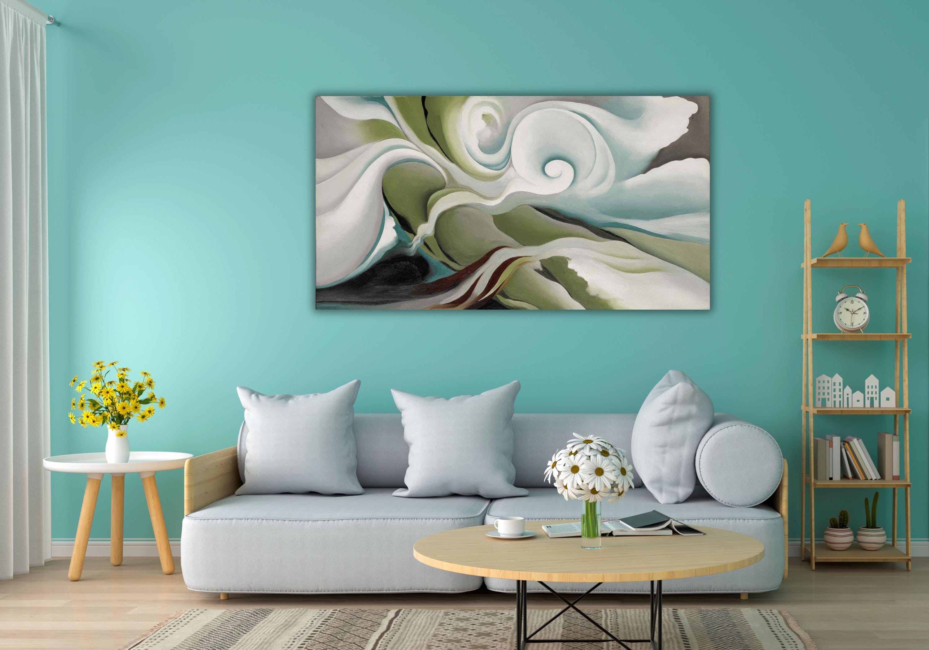 キープサイズ！！(油彩画) Georgia O'keeffe Flowers Canvas Print, Green and White Wave