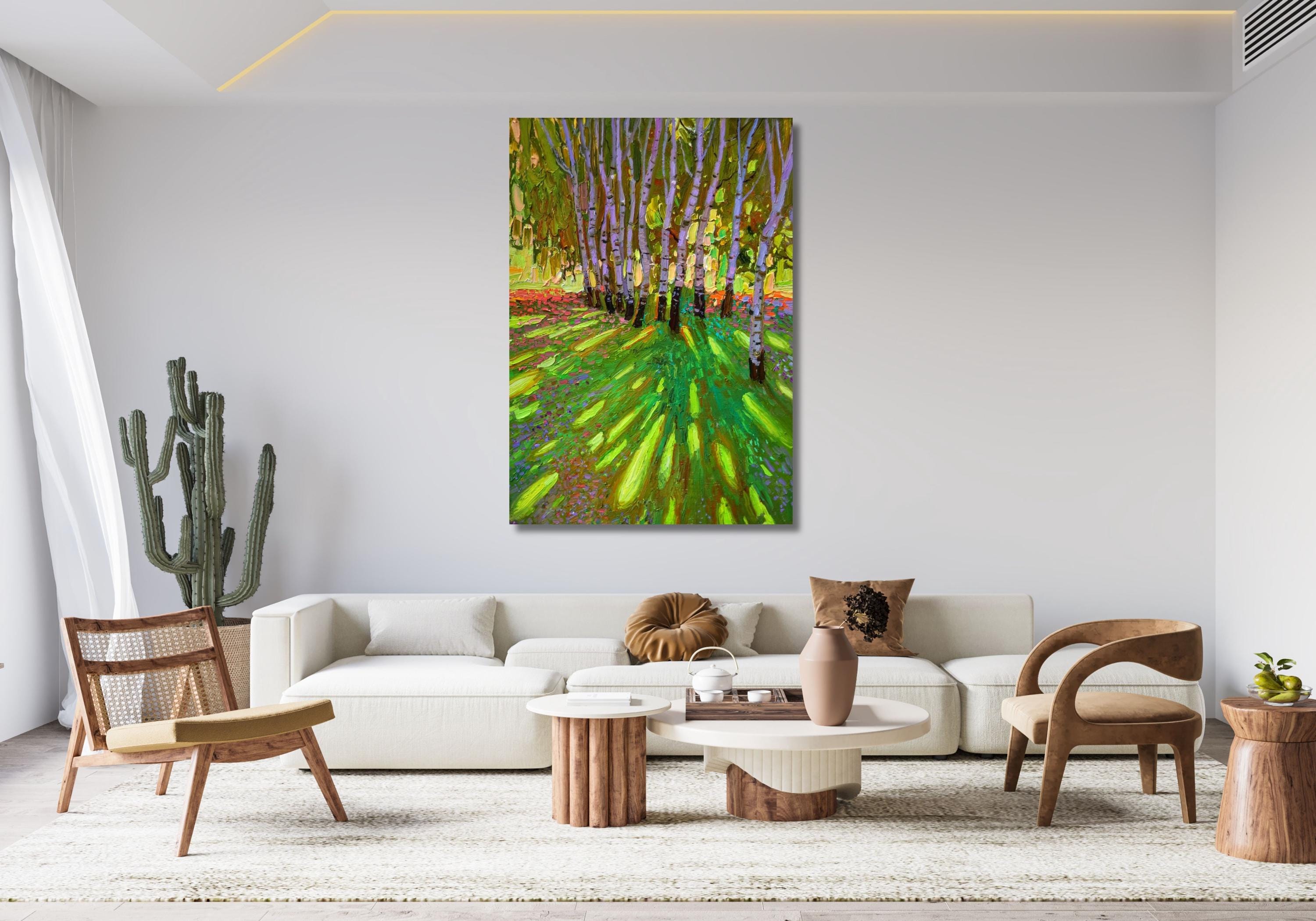 David Hockney Vibrant Birch Trees Canvas Print, Colorful Nature
