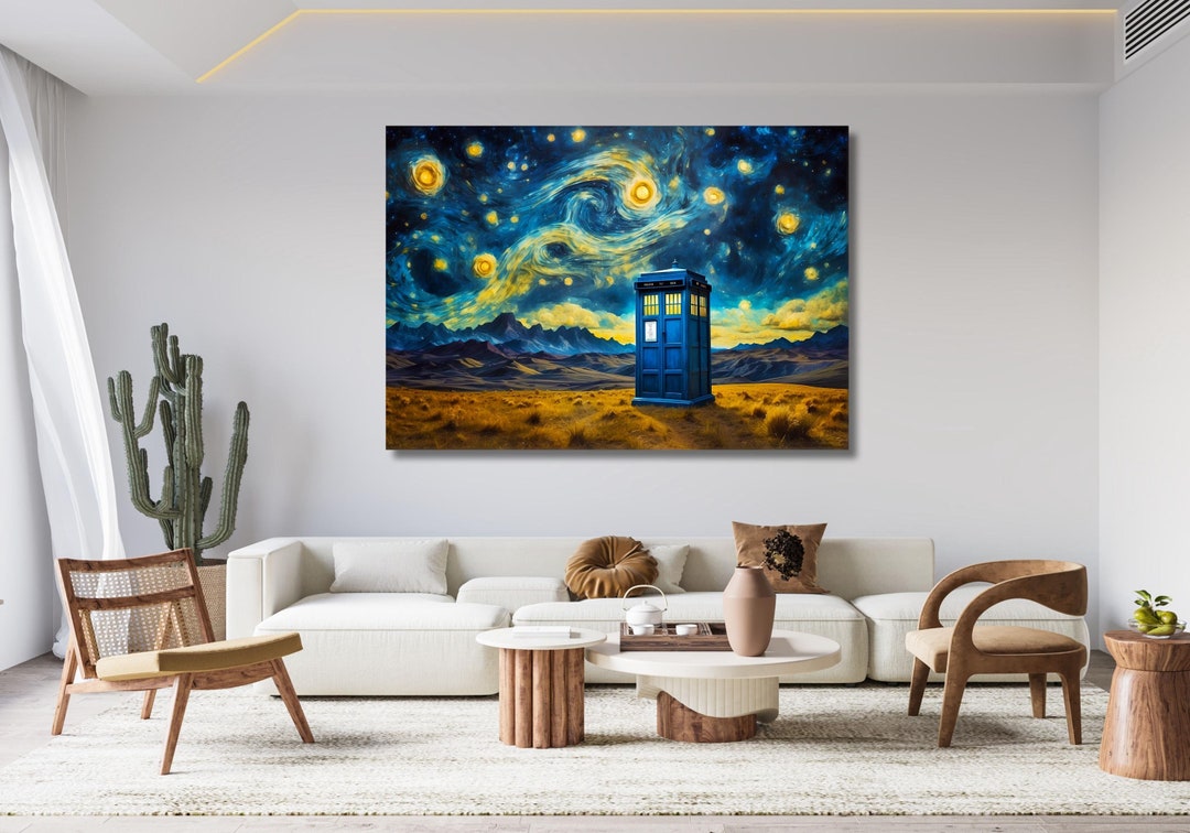 Van Gogh Starry Night Inspired Canvas Wall Art,doctor Who TARDIS Print ...