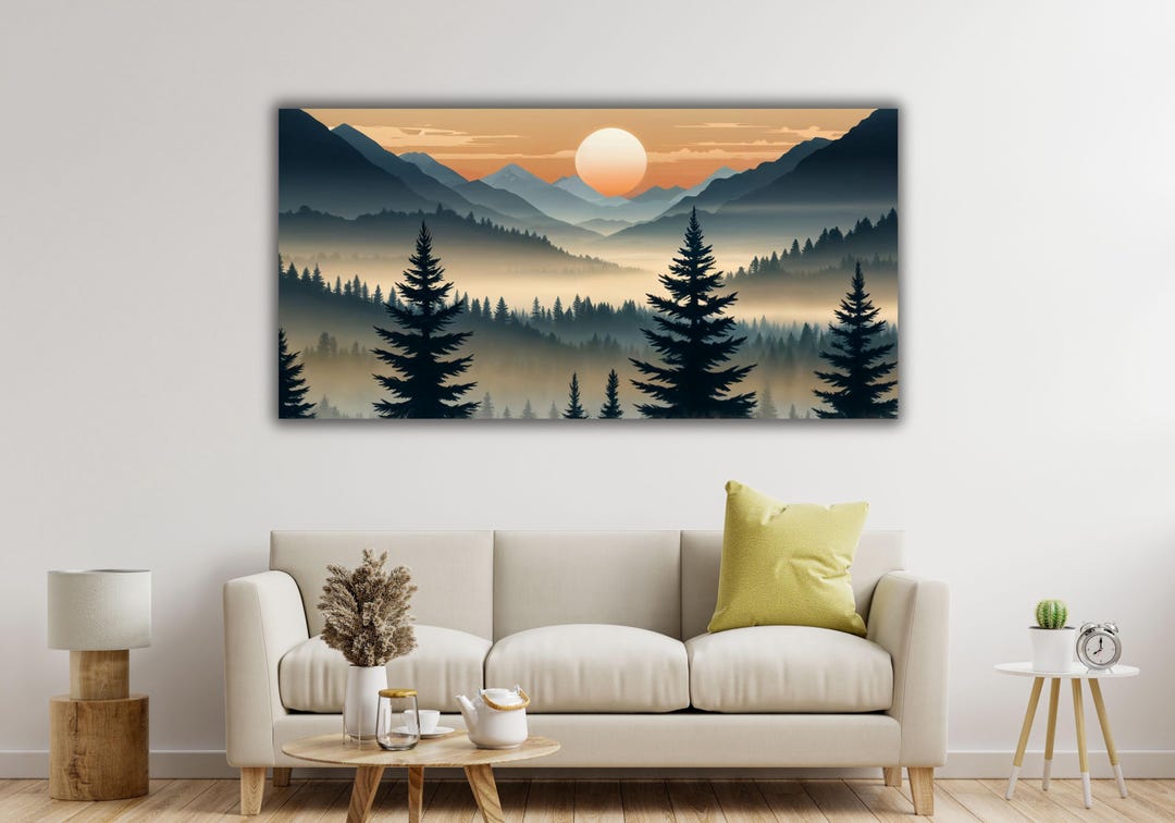Forest Mountain Sunset Canvas Print, Landscape Wall Art - Etsy