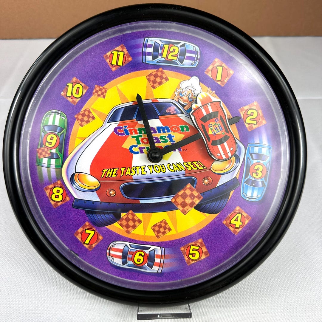 Crunch Clock Vintage 1990s Cinnamon Toast Crunch Racing Car Wall Clock - Etsy