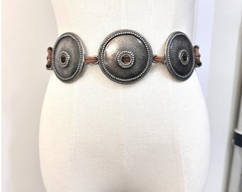 VTG 90s Zinn Tone Disc Gürtel S/M Leder geschnürt Stretch verstellbar